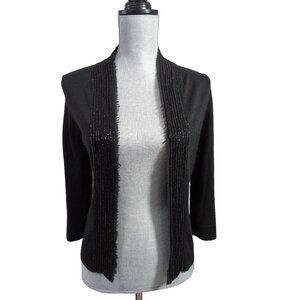 J Crew Open Front Cardigan Womens S Black Beaded Office Casual Wool Cashmere